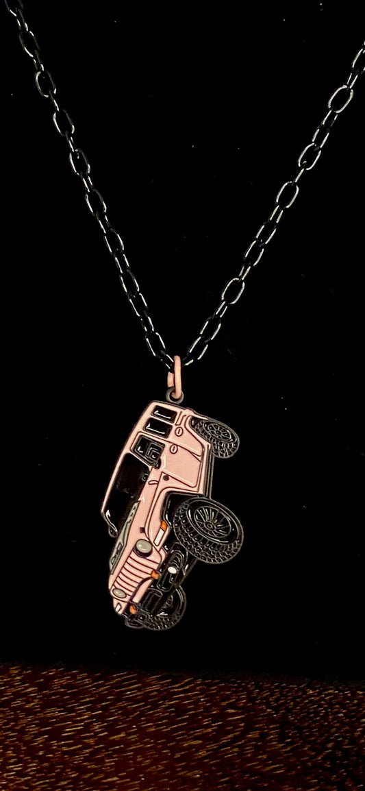 Handmade Pink Jeep Upcycled Necklace